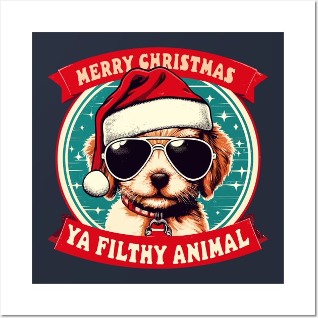 Merry Christmas Ya Filthy Animal: Retro Dog Design Wall Art by Abystoic